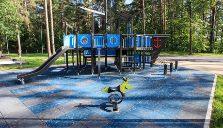 Transform Playgrounds with Grey and Blue Wave Design Rubber Tiles