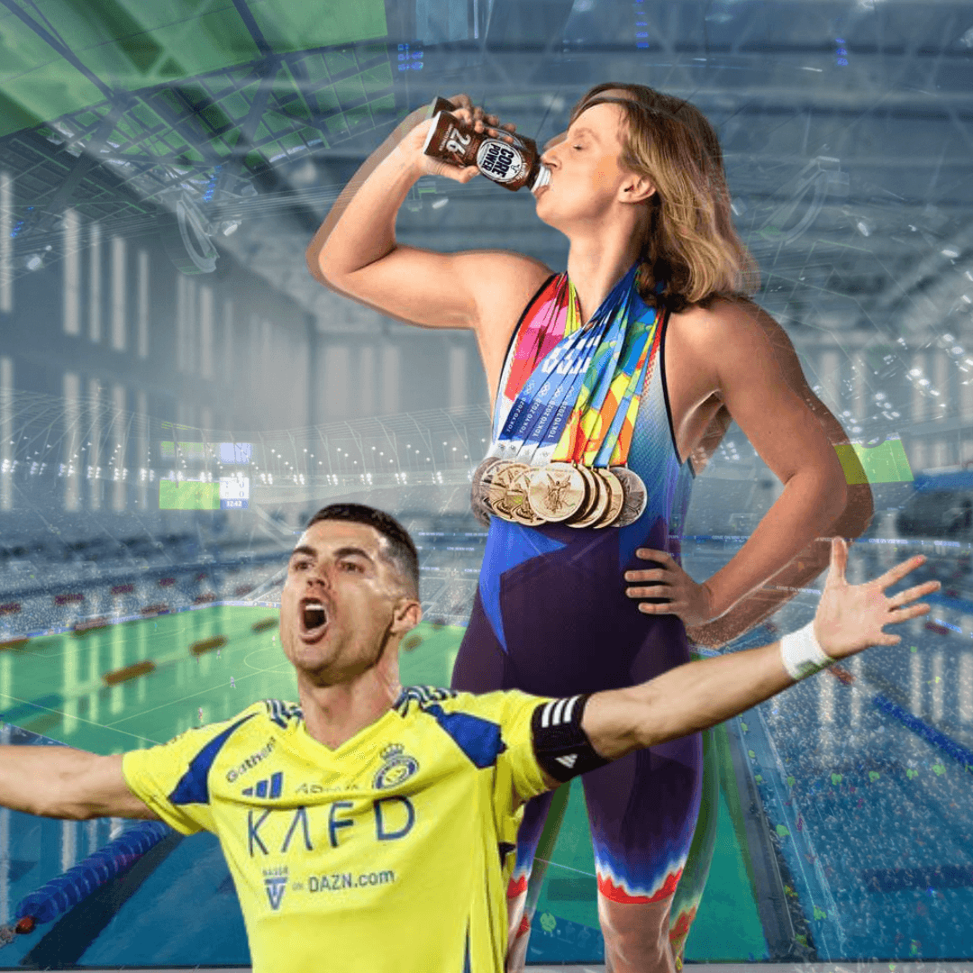 Image featuring Cristiano Ronaldo and Katie Ledecky with a sports background