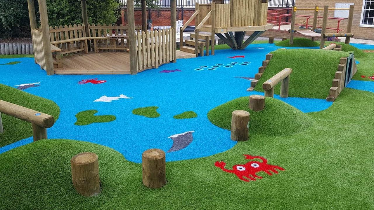 Transform Outdoor Play Areas with Blue and Green Coloured Play Grass