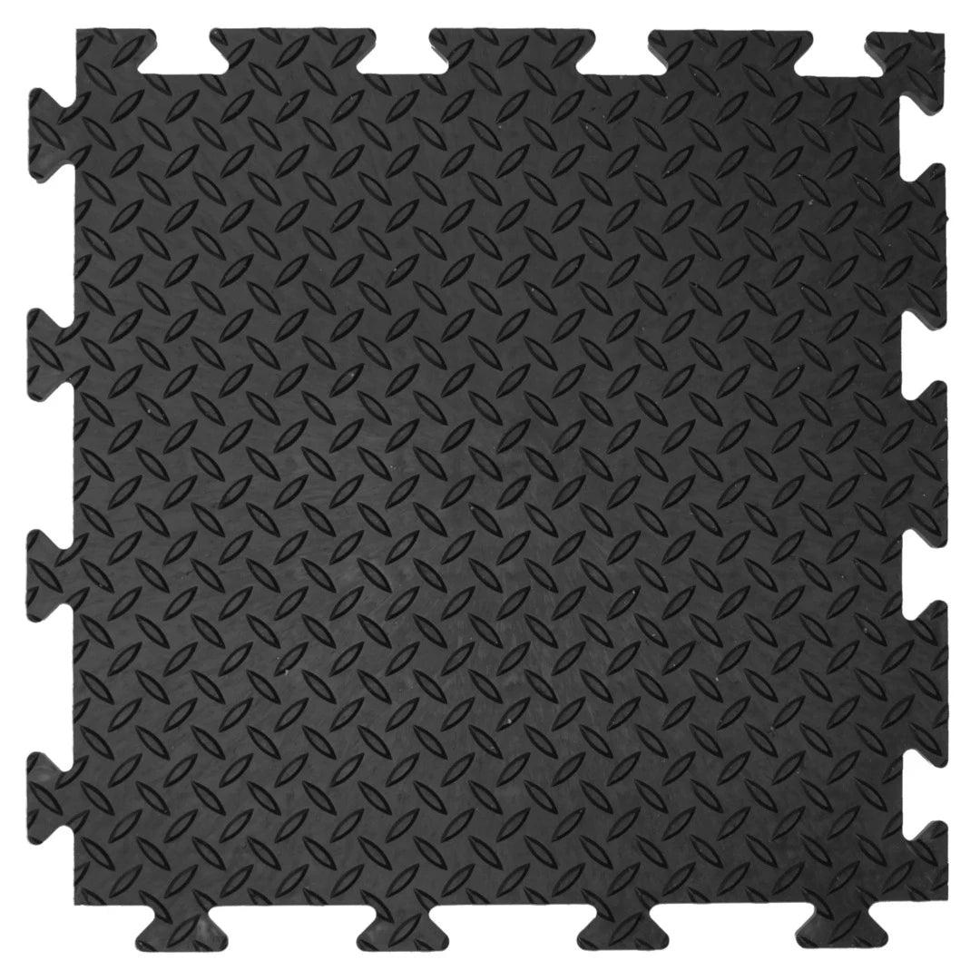 Black Vinyl Garage Flooring Tiles | Checkerlock, PVC, 495mm x 495mm x 14mm Thick garage floor tiles Sprung Gym Flooring Black  