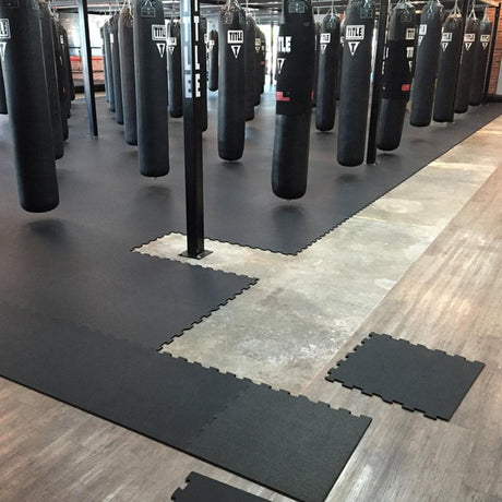 Black Puzzle Interlocking Gym Floor Mats Jigsaw Mats 8mm GYM Sprung Gym Flooring   