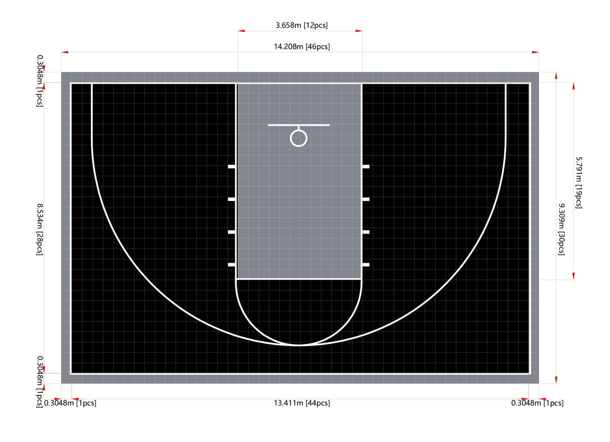 Basketball Court Flooring System - Half Court | Includes Court Markings  Sprung Gym Flooring Court Design 1  