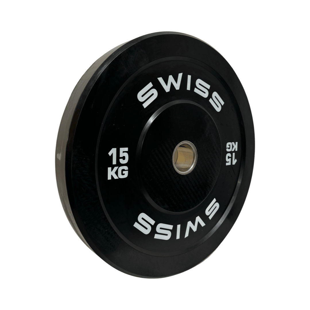 Black Bumper Plates - Swiss Free Weights SuperStrong Fitness 2 x 15kg  